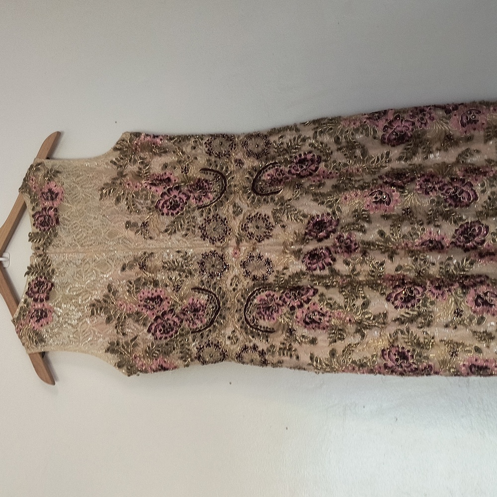Elizabeth K GL2269  Elegant Beaded Lace Embroidery Floral Sleeveless Dress Sz Lg - Picture 10 of 17